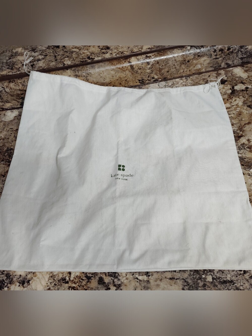 kate spade White Drawstring Dust Bag with Green Logo